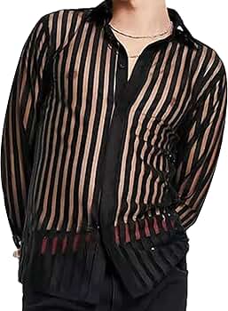 Amazon.com: Men's Striped Mesh Shirts Button Up Sheer Top See